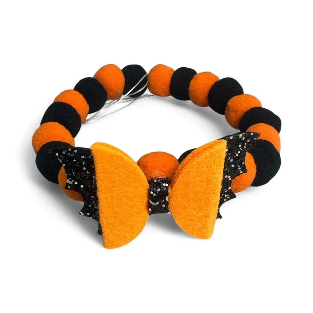 Halloween Pet Collar – Bat Bow for Cats & Dogs, Adjustable Fit Orange/Black